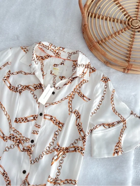 Anthropologie Maeve Chain Printed Short Sleeve Shirt Maxi Dress NWT - Picture 10 of 15